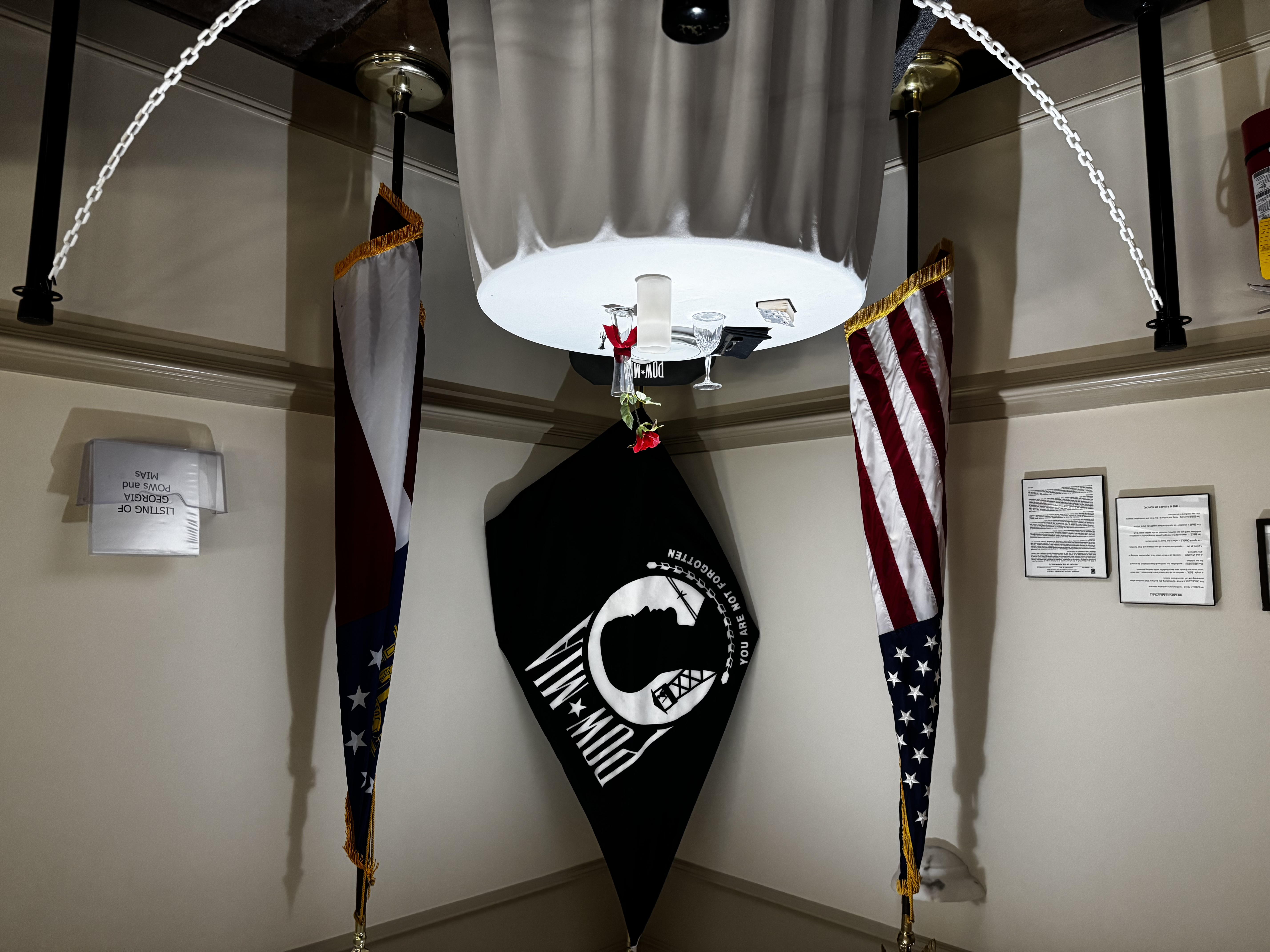 The Missing Man Table set with a single place setting honoring POW/MIA service members.